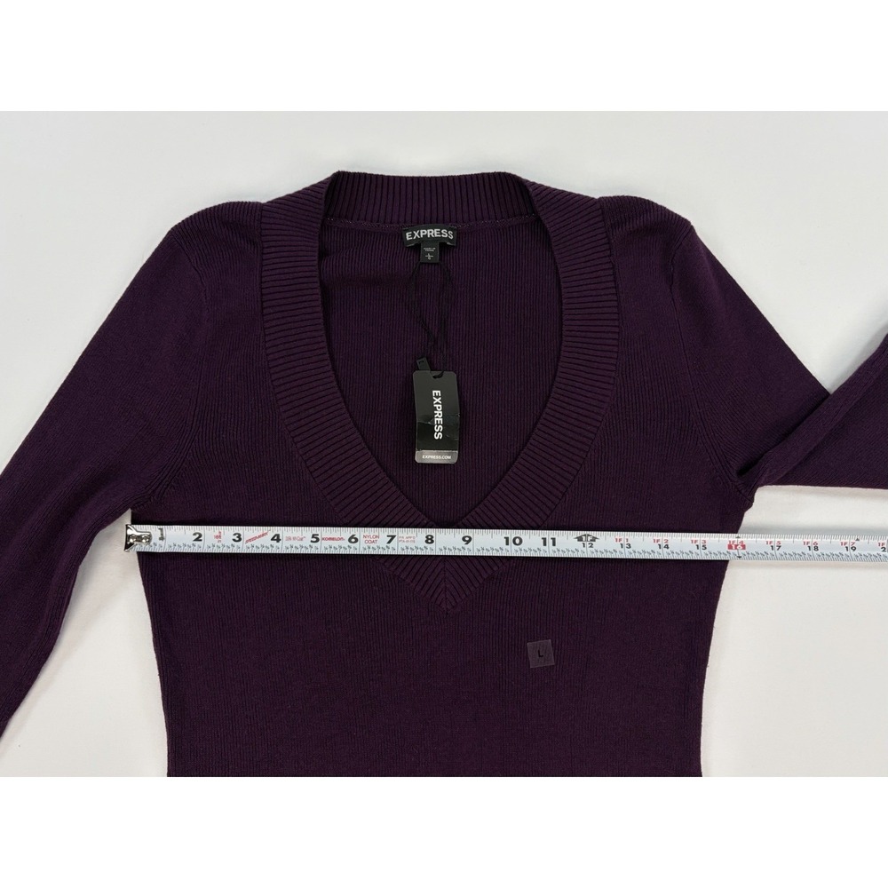 Express Women's Purple V-Neck Long Sleeve Knit Sweater Women's L Y2K Style New - Picture 4 of 9